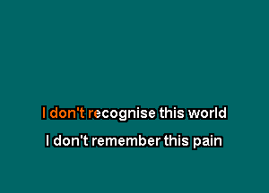 I don't recognise this world

I don't remember this pain