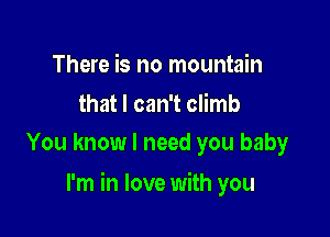 There is no mountain

that I can't climb
You know I need you baby

I'm in love with you