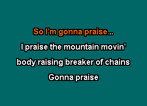 80 Pm gonna praise...

lpraise the mountain movin,

body raising breaker of chains

Gonna praise