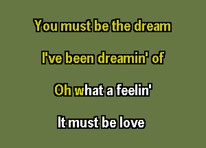 You must be the dream

I've been dreamin' of

Oh what a feelin'

It must he love