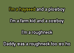 I'm a hayseed and a plowboy

I'm a farm kid and a cowboy

I'm a roughneck

Daddy was a roughneck too we ho