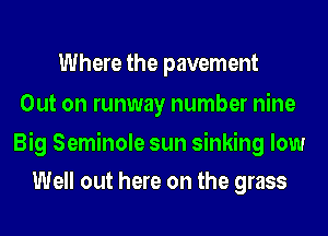 Where the pavement

Out on runway number nine

Big Seminole sun sinking low
Well out here on the grass
