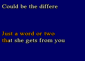 Could be the differe

Just a word or two
that she gets from you