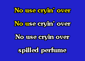 No use cryin' over

No use cryin' over

No use cryin over

spilled perfume