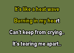 It's like a heat wave

Burning in my heart

Can't keep from crying.

It's tearing me apart.