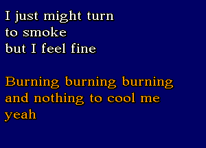 I just might turn
to smoke
but I feel fine

Burning burning burning
and nothing to cool me
yeah