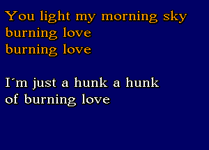 You light my morning sky
burning love
burning love

I m just a hunk a hunk
of burning love