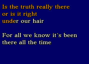 Is the truth really there
or is it right
under our hair

For all we know it's been
there all the time