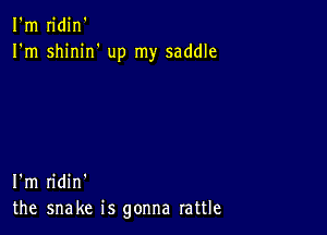 I'm n'din'
I'm shinirf up my saddle

I'm ridin'
the snake is gonna rattle