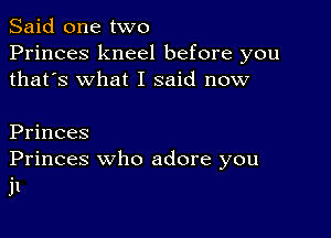 Said one two
Princes kneel before you
thatos what I said now

Princes
Princes who adore you

jl