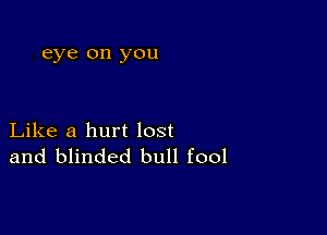 eye on you

Like a hurt lost
and blinded bull fool