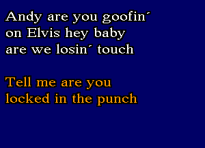 Andy are you goofin'
on Elvis hey baby
are we losin touch

Tell me are you
locked in the punch