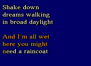 Shake down
dreams walking
in broad daylight

And I'm all wet
here you might
need a raincoat