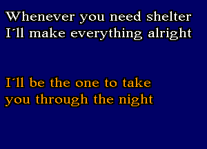 Whenever you need shelter
I'll make everything alright

I'll be the one to take
you through the night