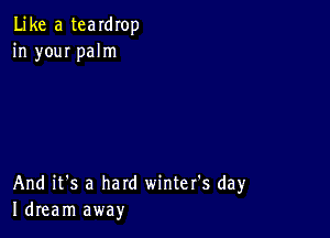 Like a teardrop
in youI palm

And it's a hard winter's day
Idream away