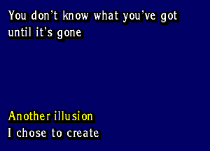 You don't know what you've got
until it's gone

Another illusion
I chose to create