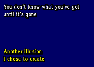 You don't know what you've got
until it's gone

Another illusion
I chose to create