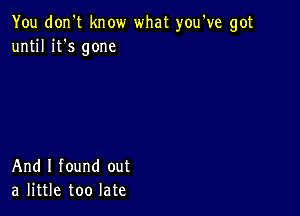 You don't know what you've got
until it's gone

And I found out
a little too late