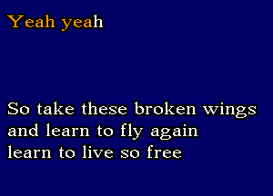 Yeah yeah

So take these broken Wings
and learn to fly again
learn to live so free