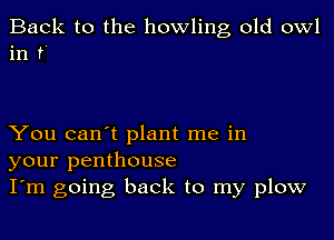 Back to the howling old owl
in f

You can't plant me in
your penthouse
I'm going back to my plow