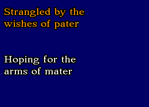 Strangled by the
wishes of pater

Hoping for the
arms of mater