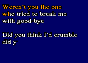 TWeren't you the one
Who tried to break me
with good-bye

Did you think I'd crumble
did y