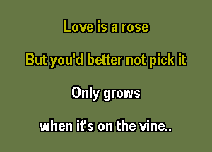 Love is a rose

But you'd better not pick it

Only grows

when it's on the vine..