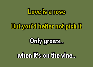 Love is a rose

But you'd better not pick it

Only grows..

when it's on the vine..