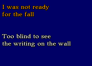 I was not ready
for the fall

Too blind to see
the writing on the wall