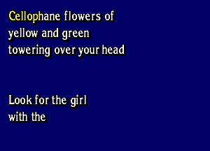 Cellophane flowers of
yellow and 9mm
towering over your head

Look for the girl
with the