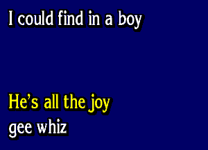 I could find in a boy

Hefs all the joy
gee whiz