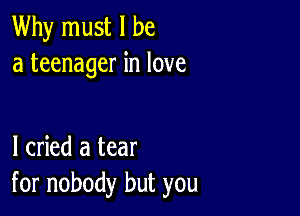Why must I be
a teenager in love

I cried a tear
for nobody but you