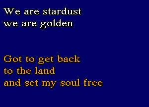 TWe are stardust
we are golden

Got to get back
to the land
and set my soul free