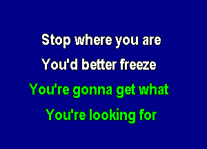 Stop where you are
You'd better freeze
You're gonna get what

You're looking for