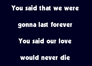 You said that we were

gonna Ian forever

You said our love

would never die