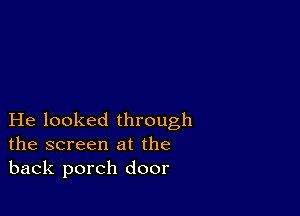 He looked through
the screen at the
back porch door