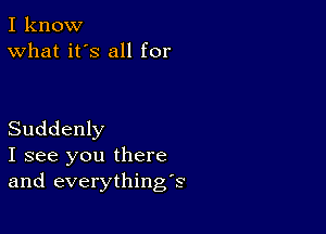 I know
What it's all for

Suddenly
I see you there
and everything's