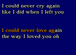 I could never cry again
like I did when I left you

I could never love again
the way I loved you oh