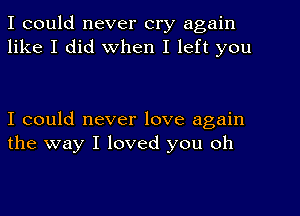 I could never cry again
like I did when I left you

I could never love again
the way I loved you oh