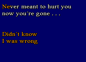 Never meant to hurt you
now you're gone . . .

Didn't know
I was wrong