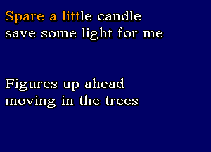 Spare a little candle
save some light for me

Figures up ahead
moving in the trees