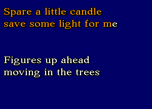 Spare a little candle
save some light for me

Figures up ahead
moving in the trees