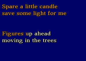 Spare a little candle
save some light for me

Figures up ahead
moving in the trees