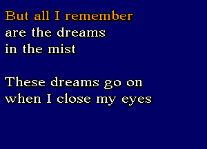 But all I remember
are the dreams
in the mist

These dreams go on
When I close my eyes