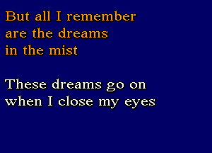 But all I remember
are the dreams
in the mist

These dreams go on
When I close my eyes