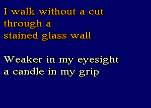 I walk without a cut
through a
stained glass wall

XVeaker in my eyesight
a candle in my grip