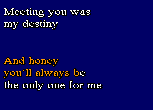 Meeting you was
my destiny

And honey
you'll always be
the only one for me