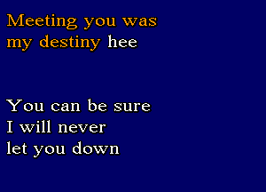 Meeting you was
my destiny hee

You can be sure
I Will never
let you down