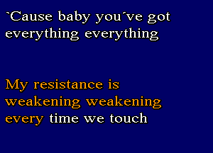 Cause baby you've got
everything everything

NIy resistance is
weakening weakening
every time we touch