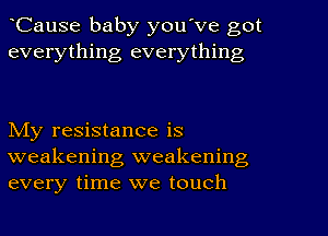 Cause baby you've got
everything everything

NIy resistance is
weakening weakening
every time we touch